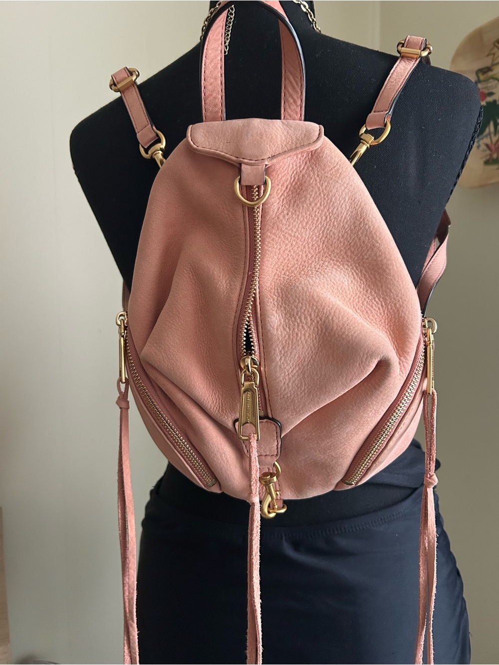 Rebecca Minkoff Peach Pink Leather Mini Backpack with Gold Hardware